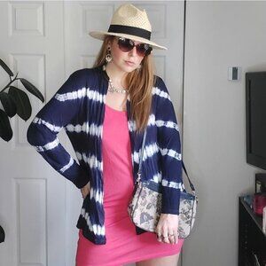 𝅺soft NAVY & WHITE TIE DYE OPEN CARDIGAN